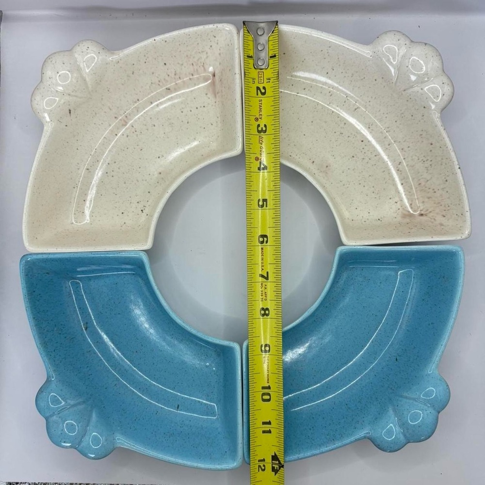 Speckled Ceramic Sectional Snack Tray in Cream & Blue